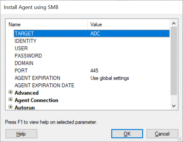 Install Agent Using SMB Parameters