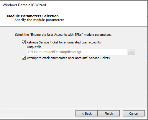 Windows Domain IG - Enumerate User Accounts with SPNs - Modules Parameters