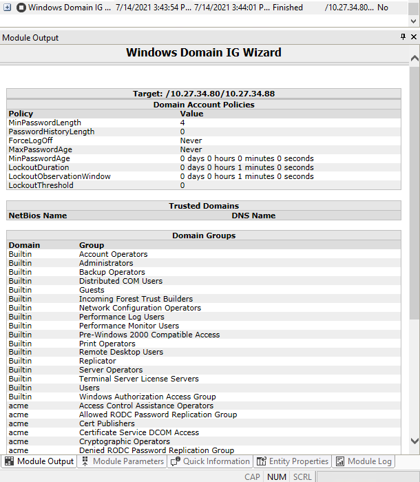 Windows Domain IG Results